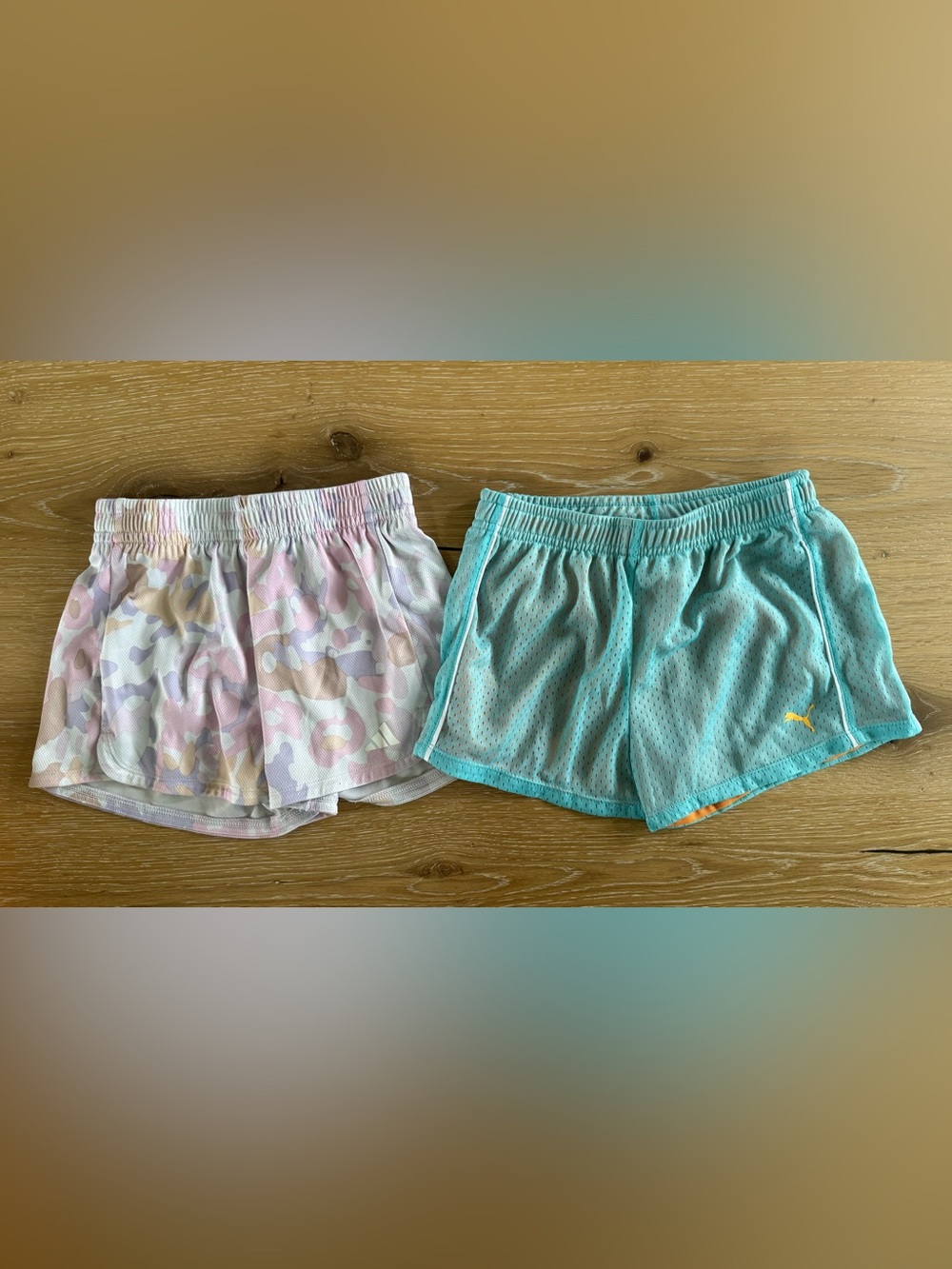 adidas Girls' Pastel Camo & Teal mesh Athletic Shorts